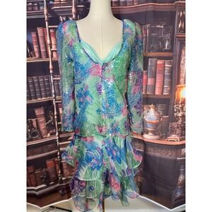 Vintage Lilly Rubin USA Made Sequin Tiered Floral Dress‎ Size 6
